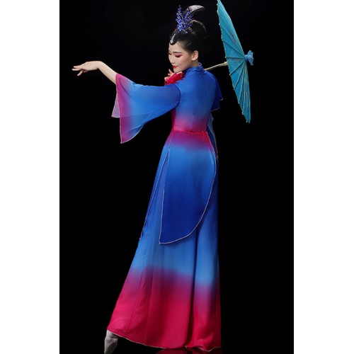 Women Chinese Yangko folk dance costume green royal blue red  jasmine classical dancer fan dance suit clothes